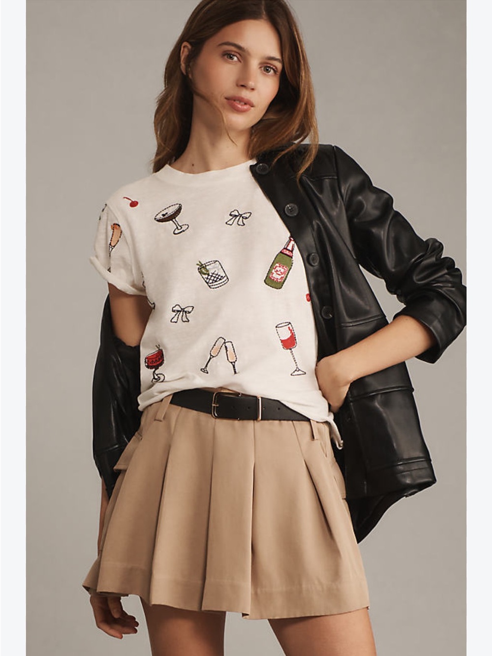Maeve Anthropologie Cocktail Embroidered Tee Small‎ Wine Champagne